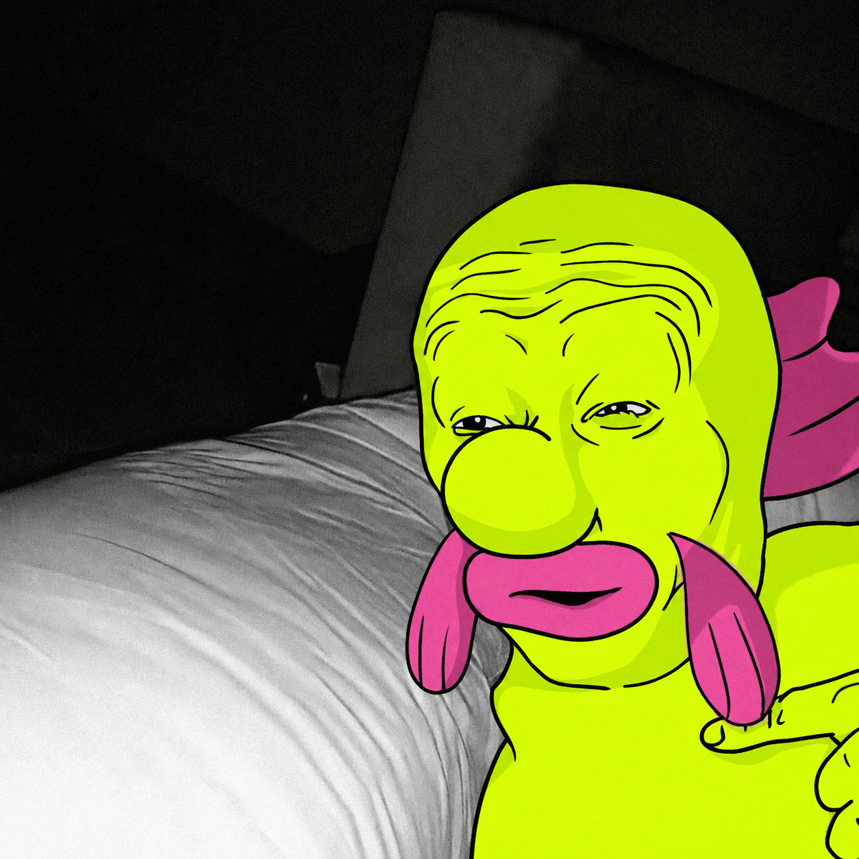 Blub taking a late night selfie in bed